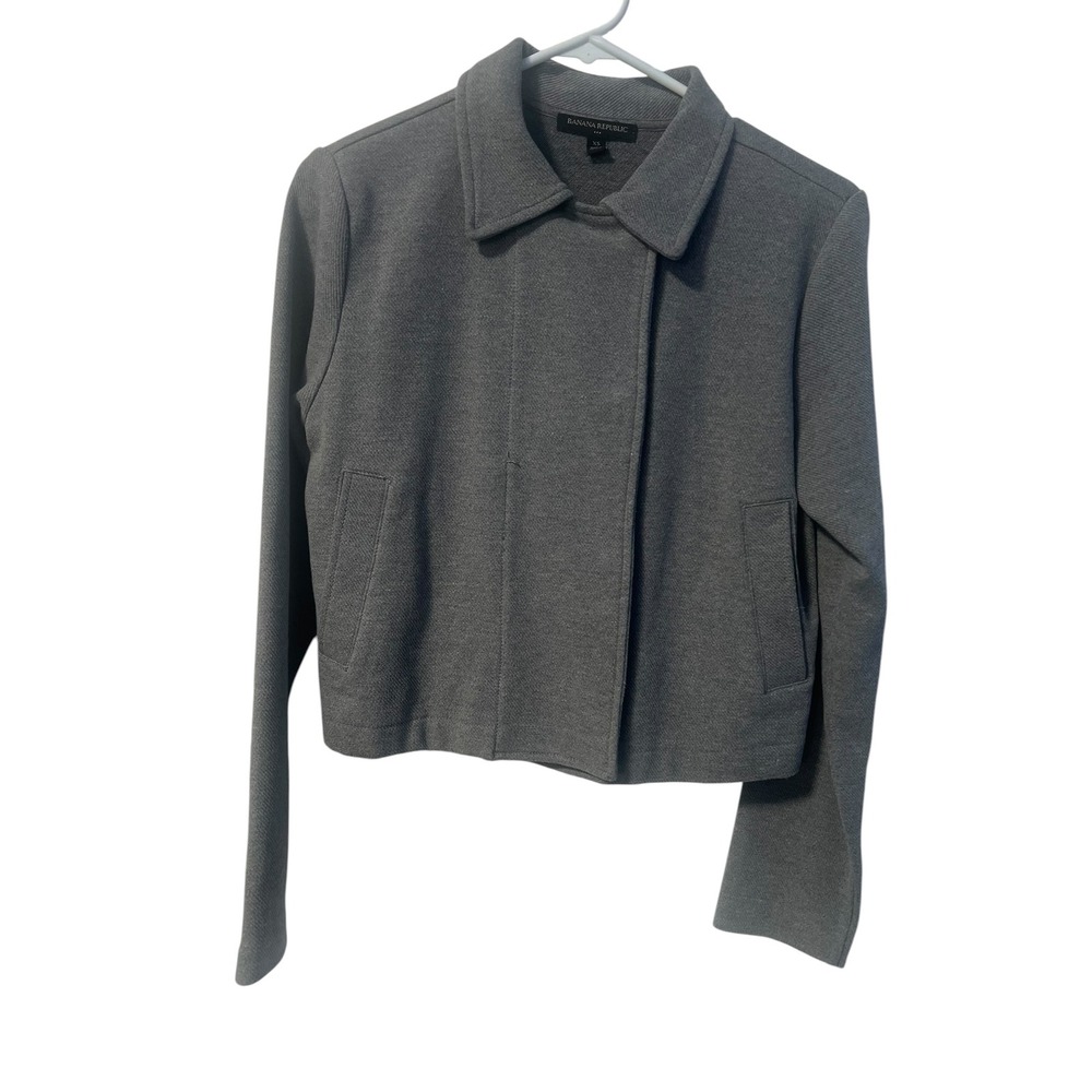 Banana Republic Womens Gray Textured Knit Cropped Snap Front Moto Jacket XS - Picture 7 of 7